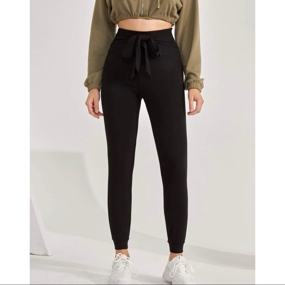 SHEIN solid knot front skinny sweatpants